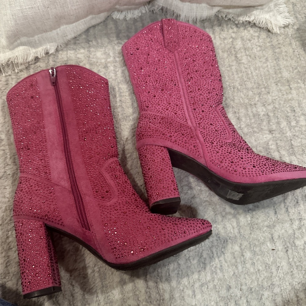 Pink Rhinestone Covered Boots High Heel Block Cowgirl Rodeo Western Women's 7 - Picture 16 of 16